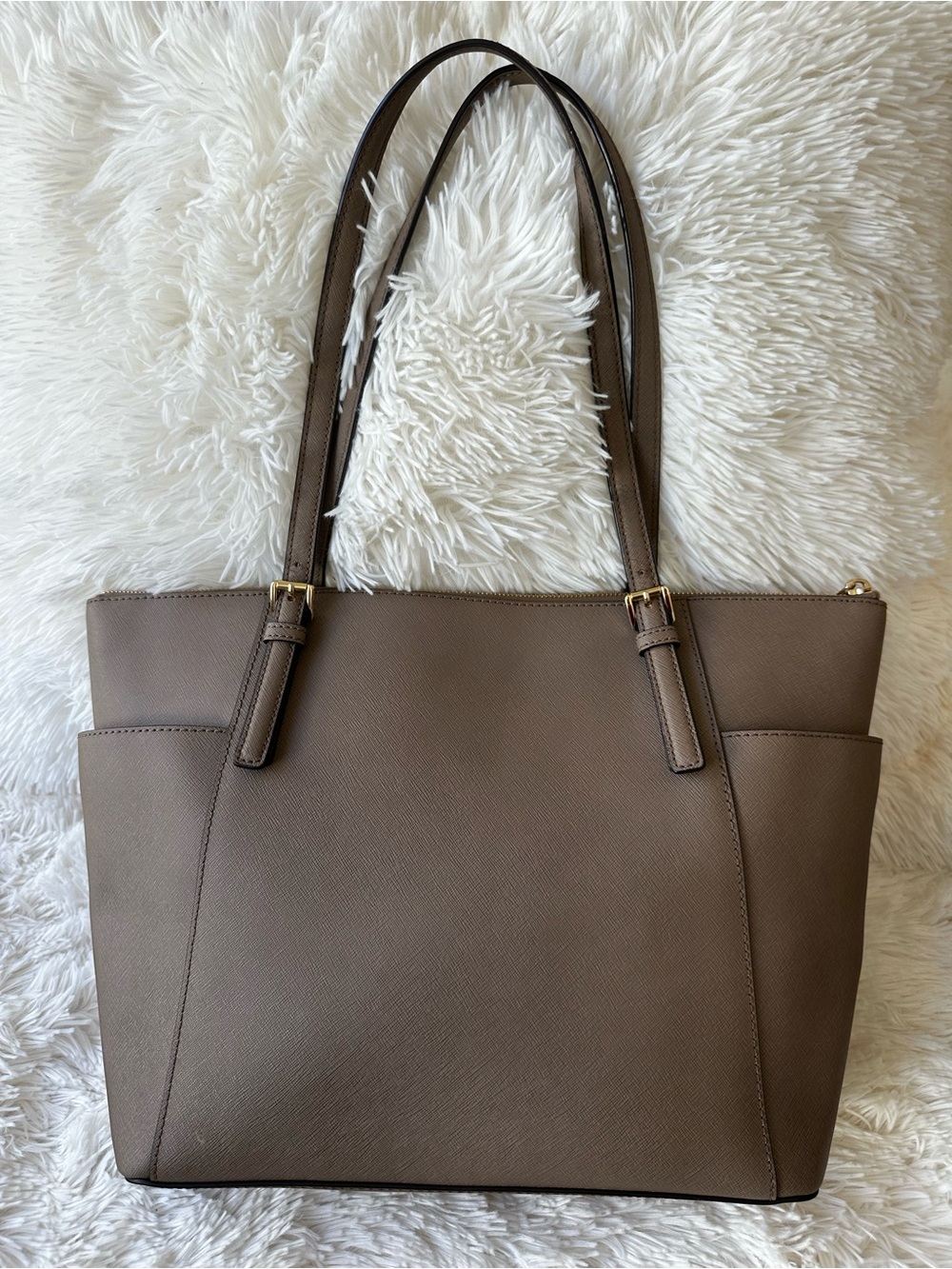 Michael Kors Jet Set Travel Large Taupe Saffiano Leather Tote Bag Gold Hardware - Picture 4 of 15
